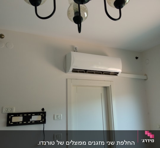 מזגן מותקן על קיר מעל דלת לבנה